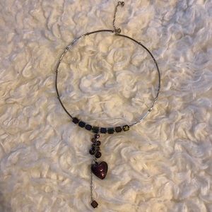 Stainless necklace with crystals & heart glass